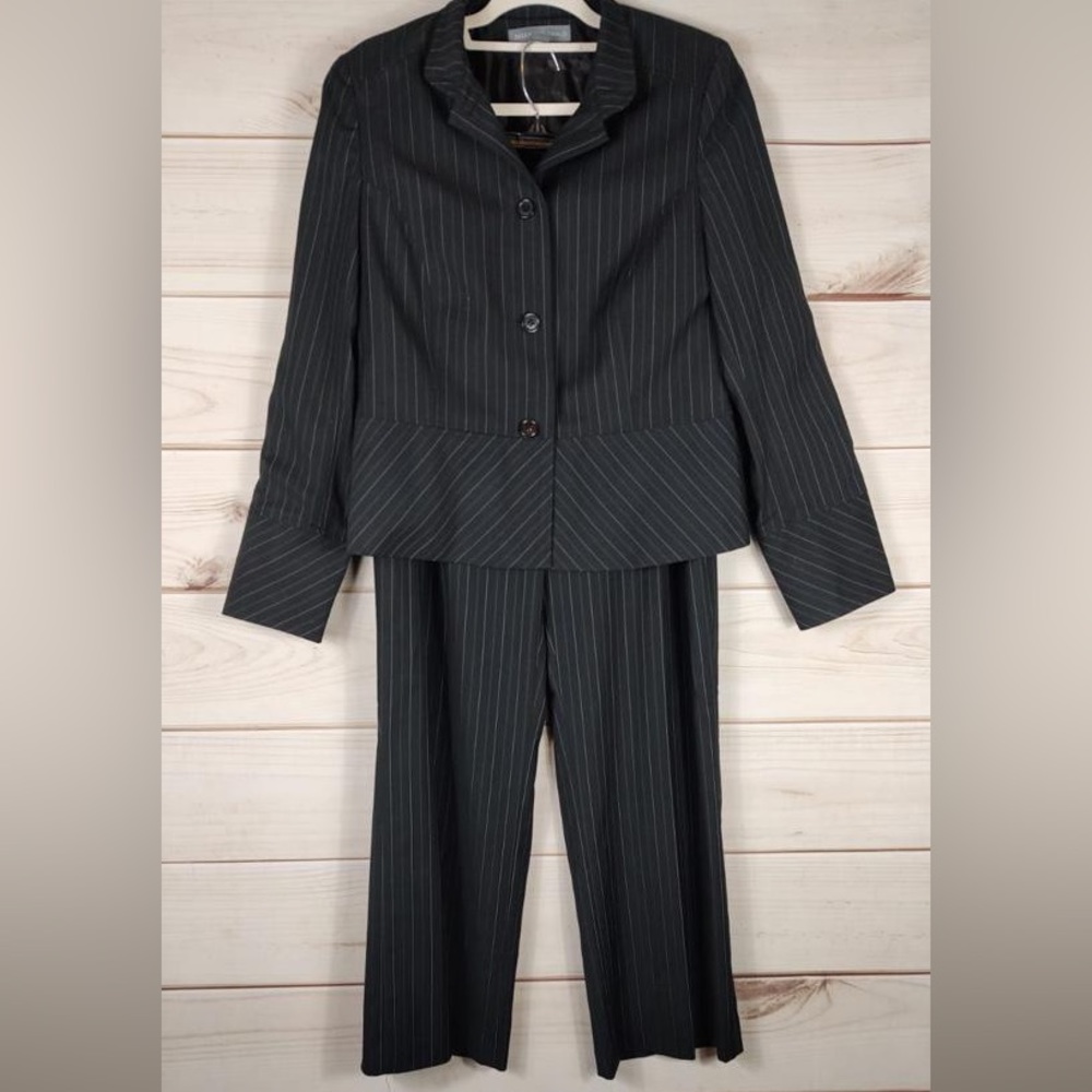 Josephine chaus black striped pant suit size 12 blazer pants. 
Blazer -